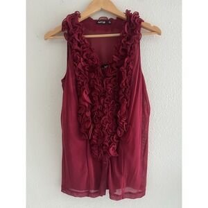 Apt.9 Ruffle Sleeveless Mesh Blouse Burgundy Sheer Size Small Coquette Victorian